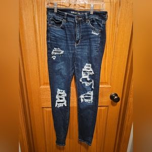American Eagle Next Level Stretch Hi Rise Patched Jegging Blue 10